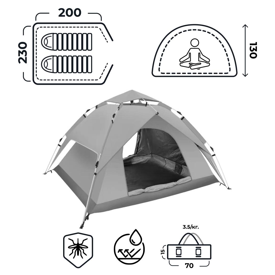 Палатка автоматическая на 2-4 человека 200х230 см двухслойная Зеленый (LU015GR) - фото 2