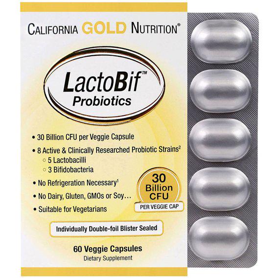 Пробиотик California Gold Nutrition LactoBif Probiotics 30 Billion CFU 60 Veg Caps (CGN00965) - фото 1