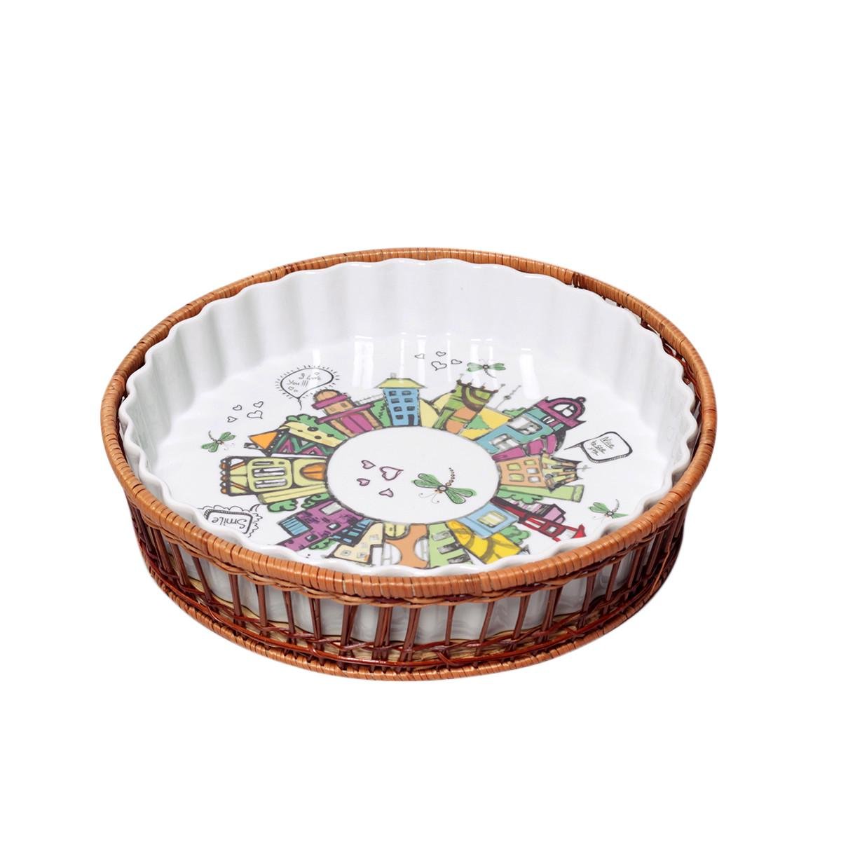 Форма для запекания керамическая круглая с ротанговой корзинкой 2,1 л 29x29x5 см (29-84-6305)