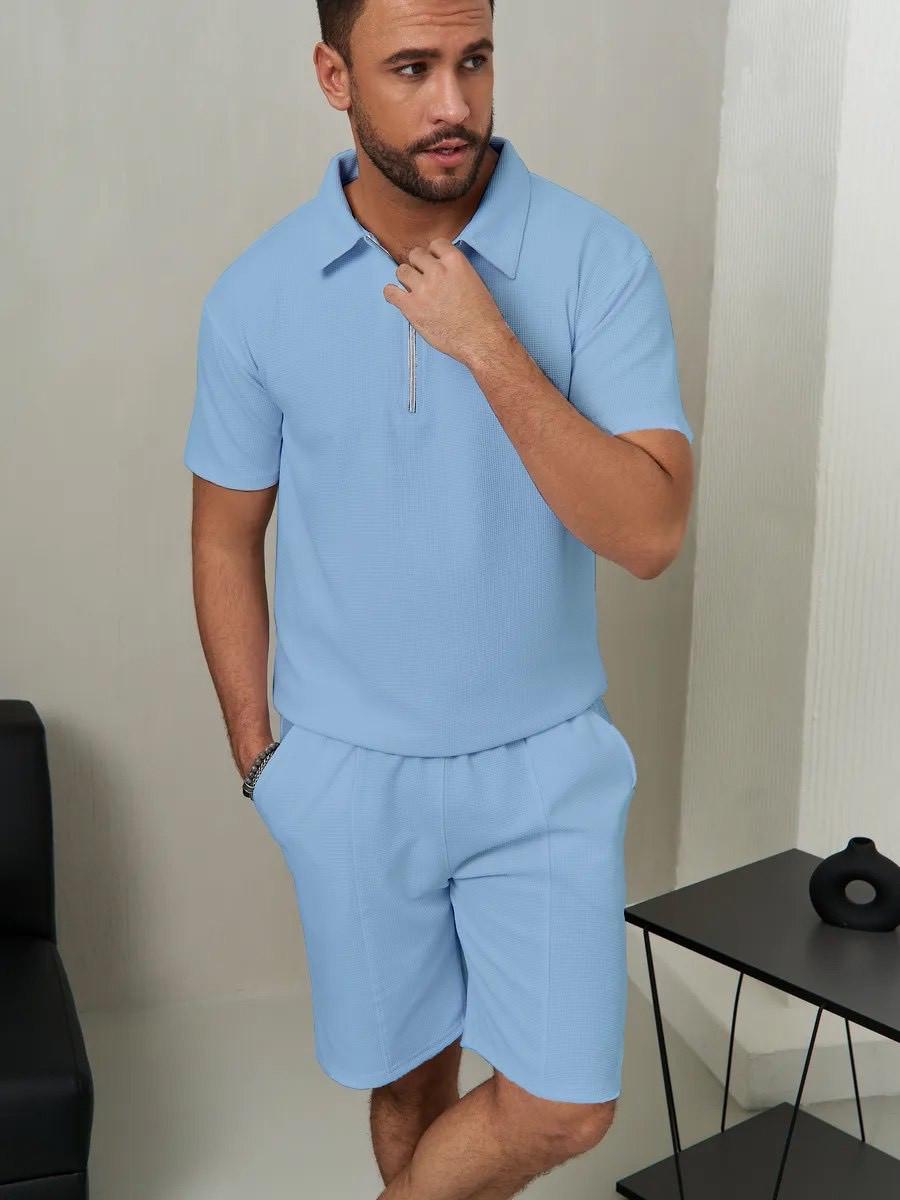 Комплект футболки и шорты из вафельного полотна L Голубой (2657793787)