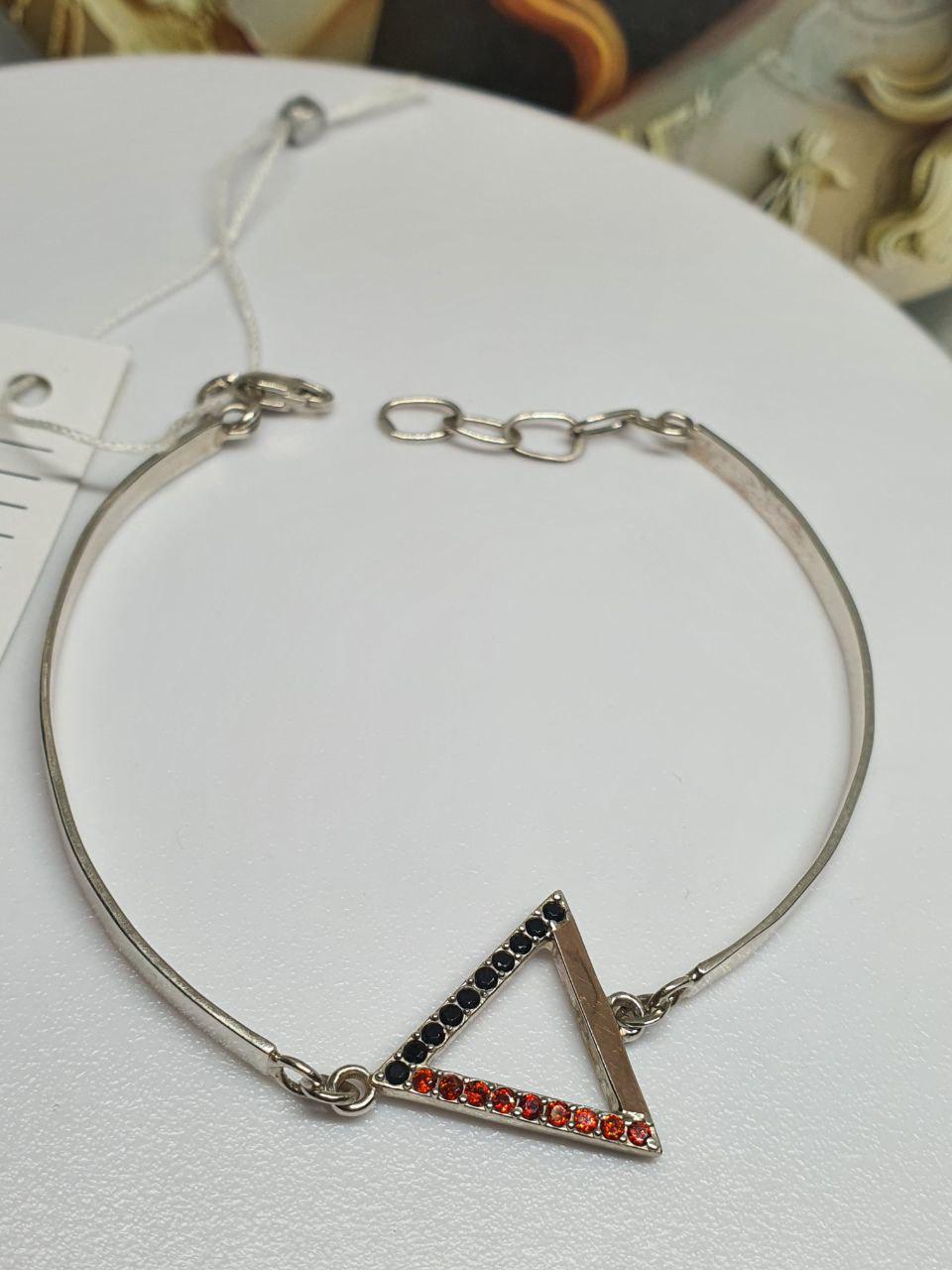 Серебряный браслет Треугольник с золотыми напайками камни 925 проба с вставкой золота 375 пробы Красно-черный (2432764218)