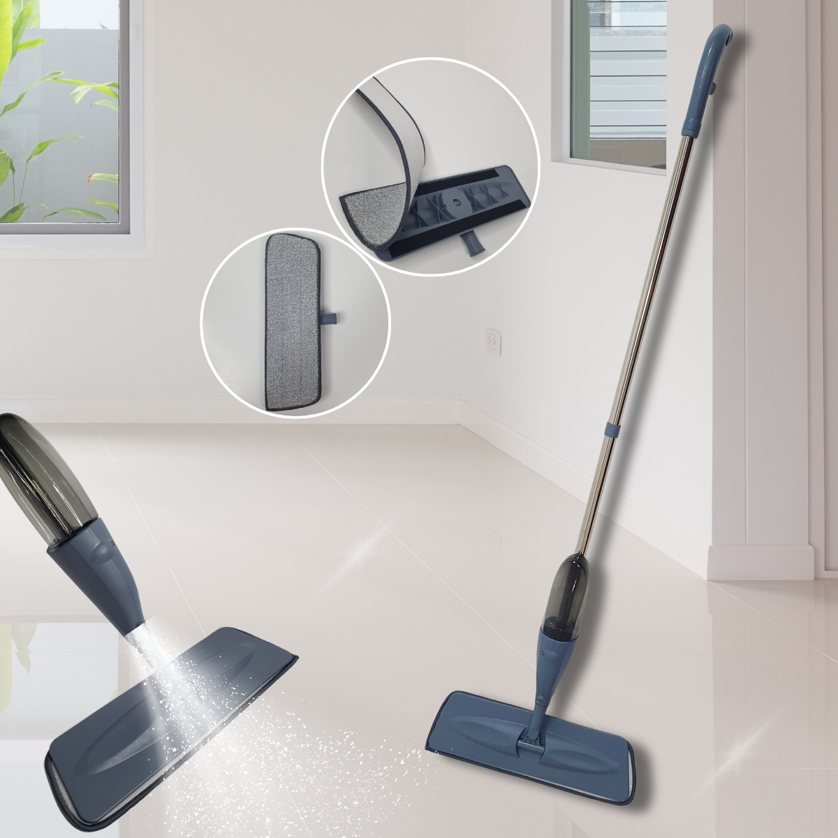 Швабра универсальная Health Spray Mob 3в1 с распылителем воды для влажной и сухой уборки Серый (AND-1004-Grey) - фото 3 Швабра универсальная Health Spray Mob 3в1 с распылителем воды для влажной и сухой уборки Серый (AND-1004-Grey) - фото 3