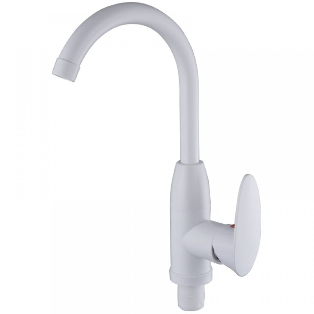 Смеситель кухонный PLAMIX Cezar-011-B термопластик с высоким изливом/подводкой Белый (PM0667)