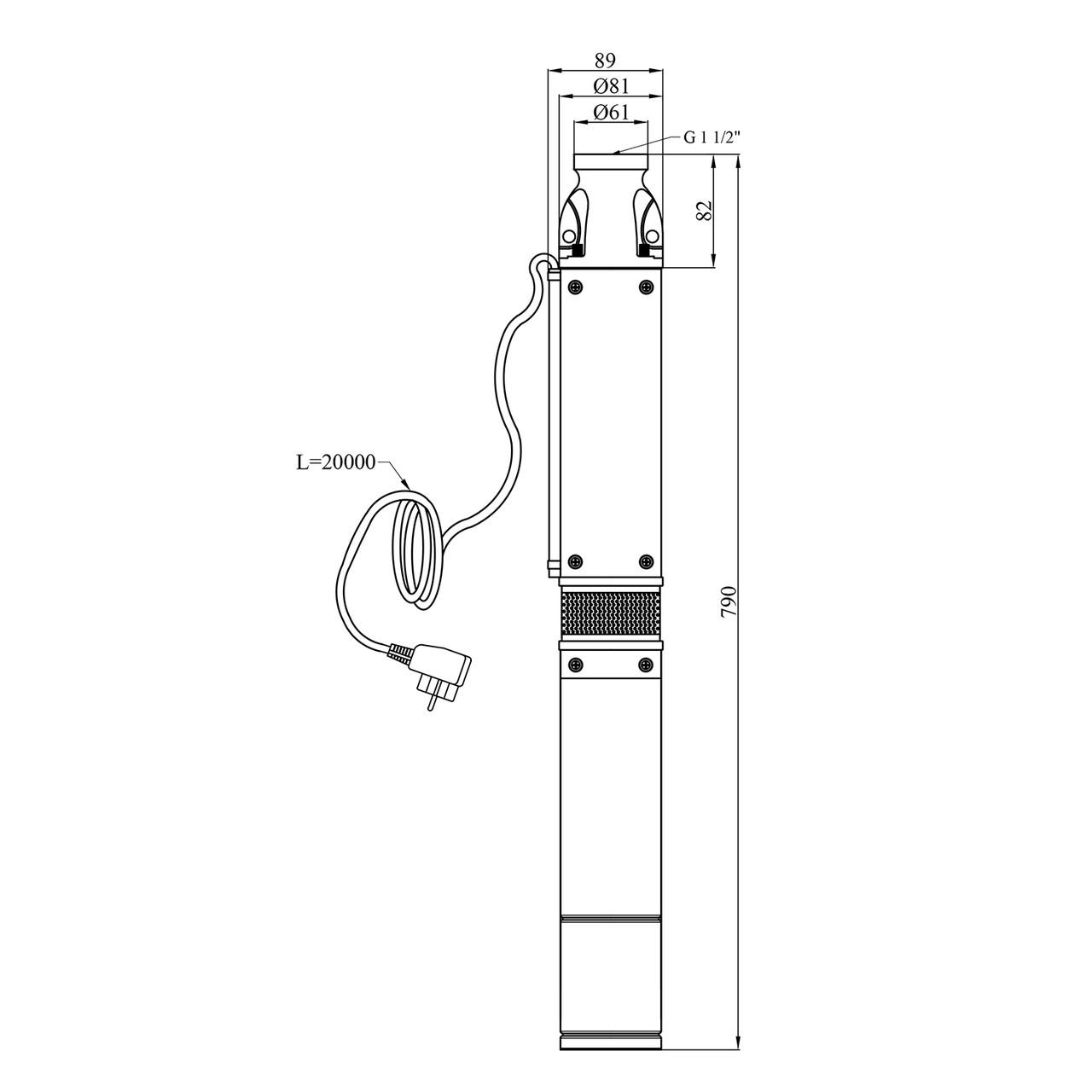 Насос глибинний відцентровий багатоступеневий Pumpman 3,5SEM2-8-0,37 кВт Hmax 42 м Qmax 3,5 куб.м 370 Вт (2681047374) - фото 2