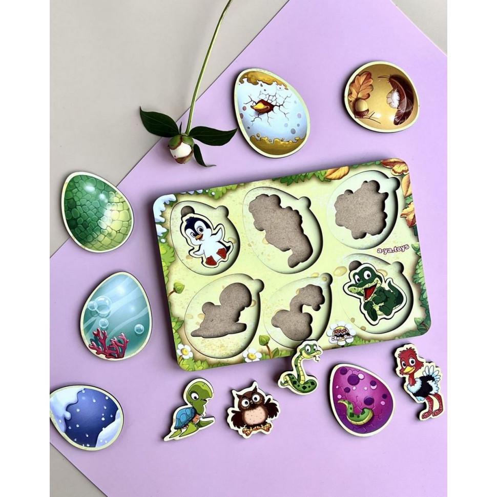 Пазлы деревянные Ubumblebees Сортер Кто в яйце двухслойная игра 16х23 см (IP-177-P-89)