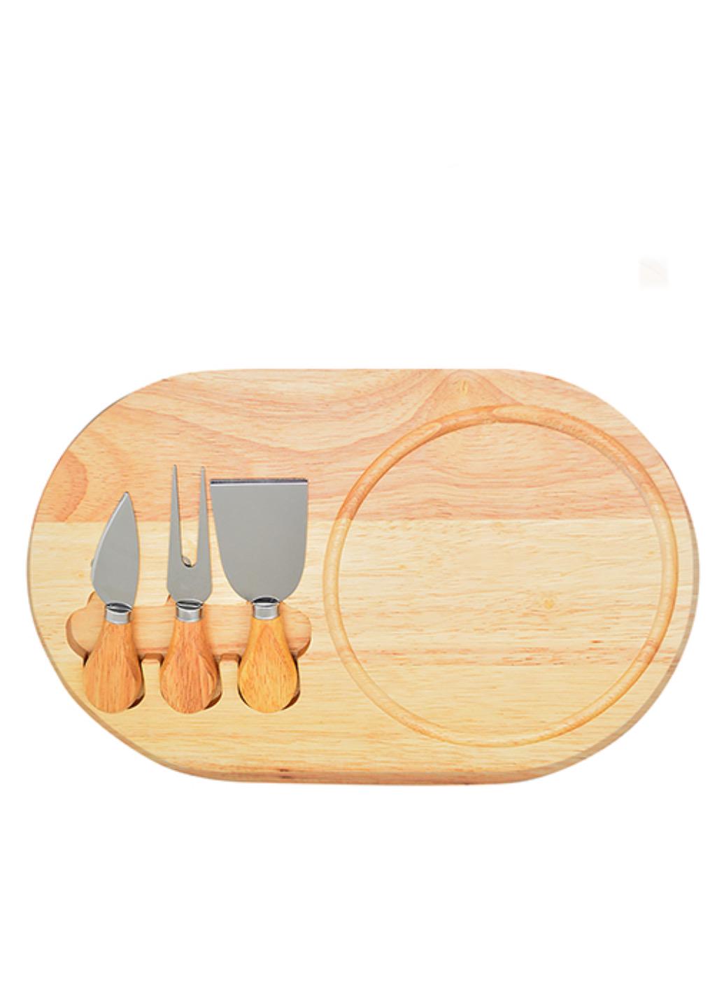 Доска кухонная бамбуковая Stenson с приборами для нарезки и подачи сыра 4 предмета 20,5х32,5 см (6600149М)