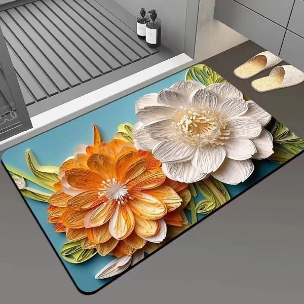 Ковер с цветами 3D впитывающий влагу Оранжевый (D00235-2) Ковер с цветами 3D впитывающий влагу Оранжевый (D00235-2)