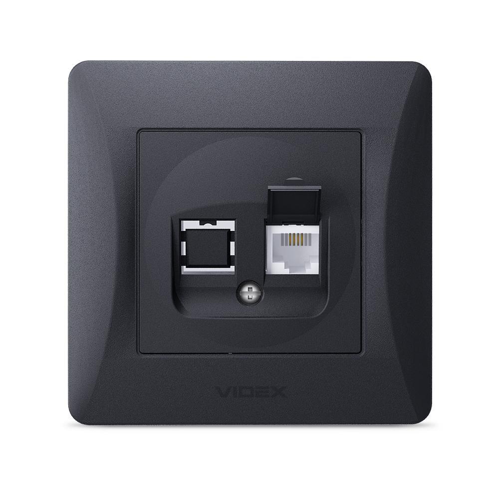 Розетка телефонная одинарная Videx RJ-11 CAT3 Binera Графитовый