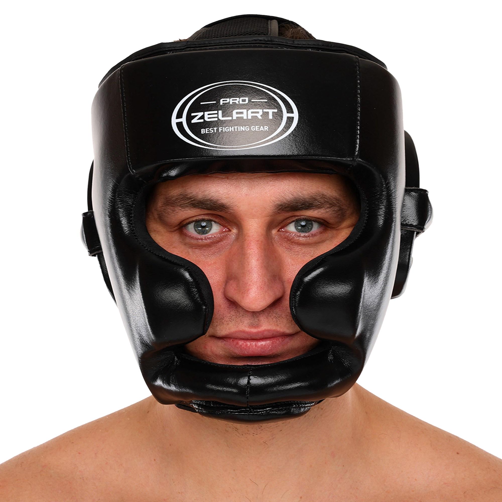 Шолом боксерський з повним захистом Zelart BO-4017 шкіряний XL Чорний (BO-4017_Черный_XL)