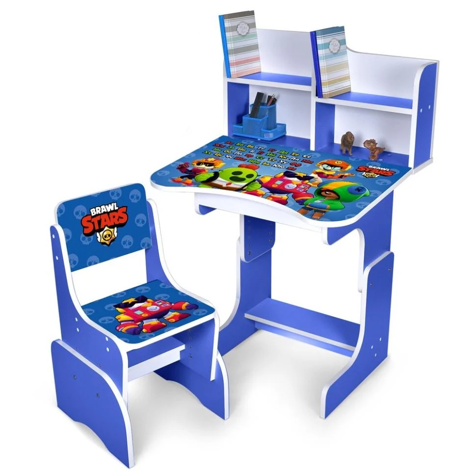 Парта-трансформер Bambi со стульчиком и надстройкой 56,5-67,5 см и ящиком с подставкой для ног Синий (KL-154-R-99)