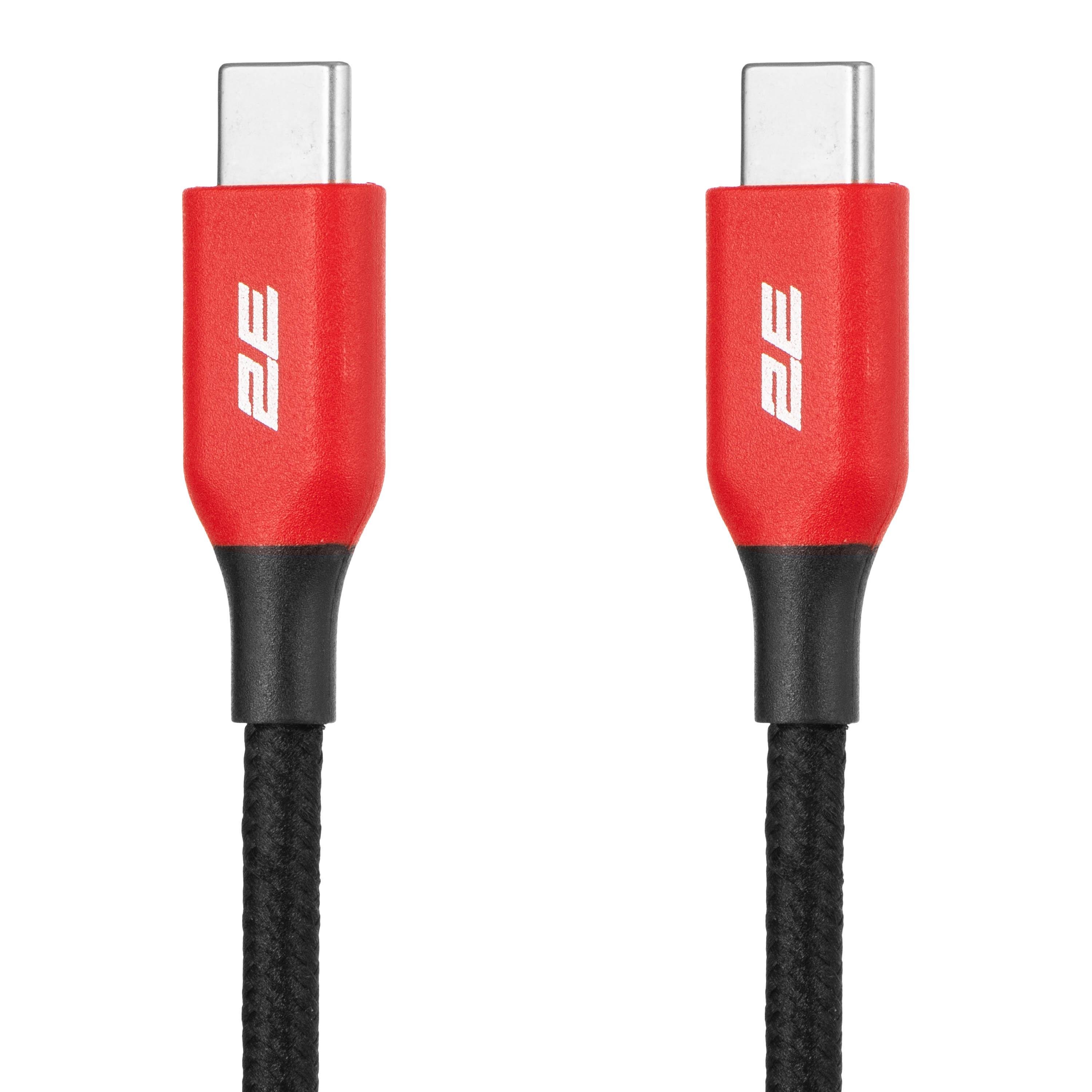 Кабель 2E USB-C - USB-C в тканинному обплетенні 1 м Чорний з червоним (2E-CC100-WH)