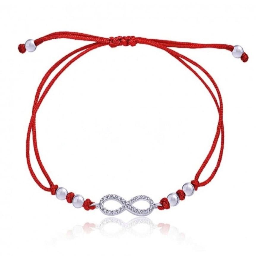 Браслет оберег знак бесконечность с белыми камнями серебро 925 пробы родированное 1,53 г Красный (75155б)