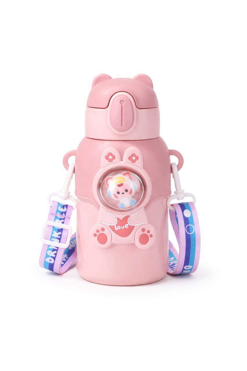 Термос детский с ремнем MT-4930 с трубочкой 500 мл Розовый (2889141815)