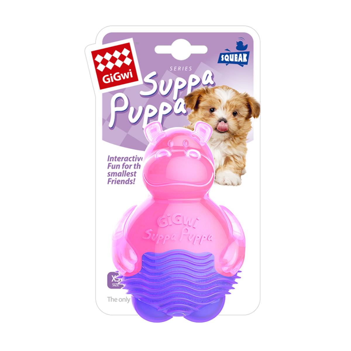 Іграшка для собак GiGwi Suppa Puppa Бегемотик з пищалкою рожевий гума 9 см (75006)