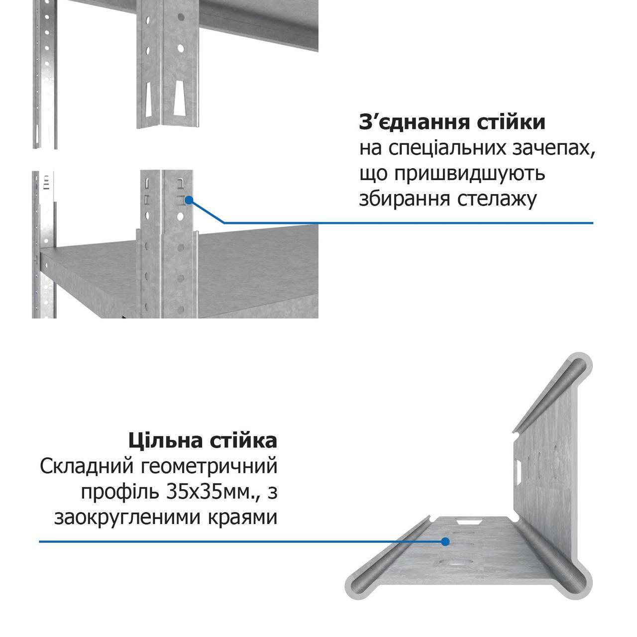 Стеллаж Skladcom 180х100х30 см 5 полок металлический оцинкованный на болтах Серый (2254892124) - фото 7