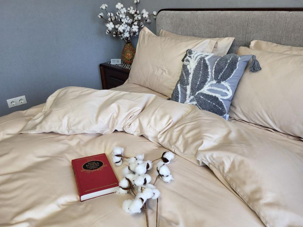 Комплект постельного белья на резинке Моно №0060 сатин Premium двуспальный/наволочки 50х70/70х70 см Beige (5533) - фото 3