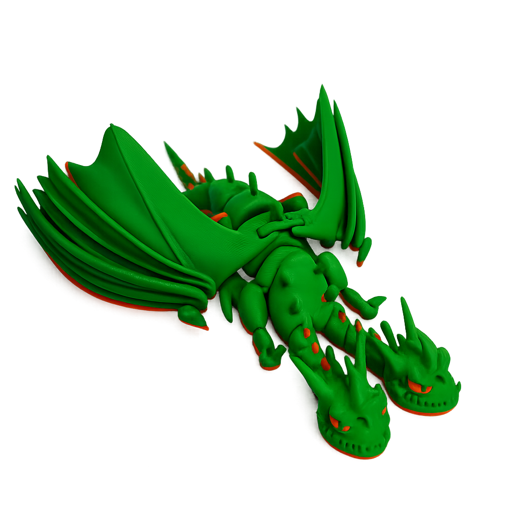 Детская игровая фигурка Дракон двухголовая подвижная 3D-печать гибкая фигурка-антистресс с крыльями Зеленый (35966070)