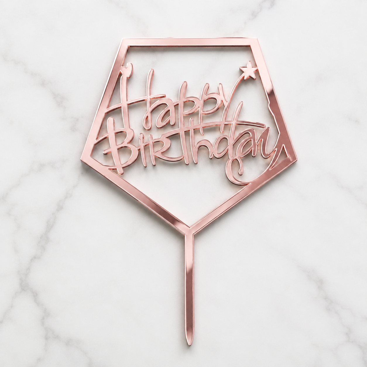 Топер для торта Happy Birthday зеркальный 90x100 мм Розовое золото (131105)