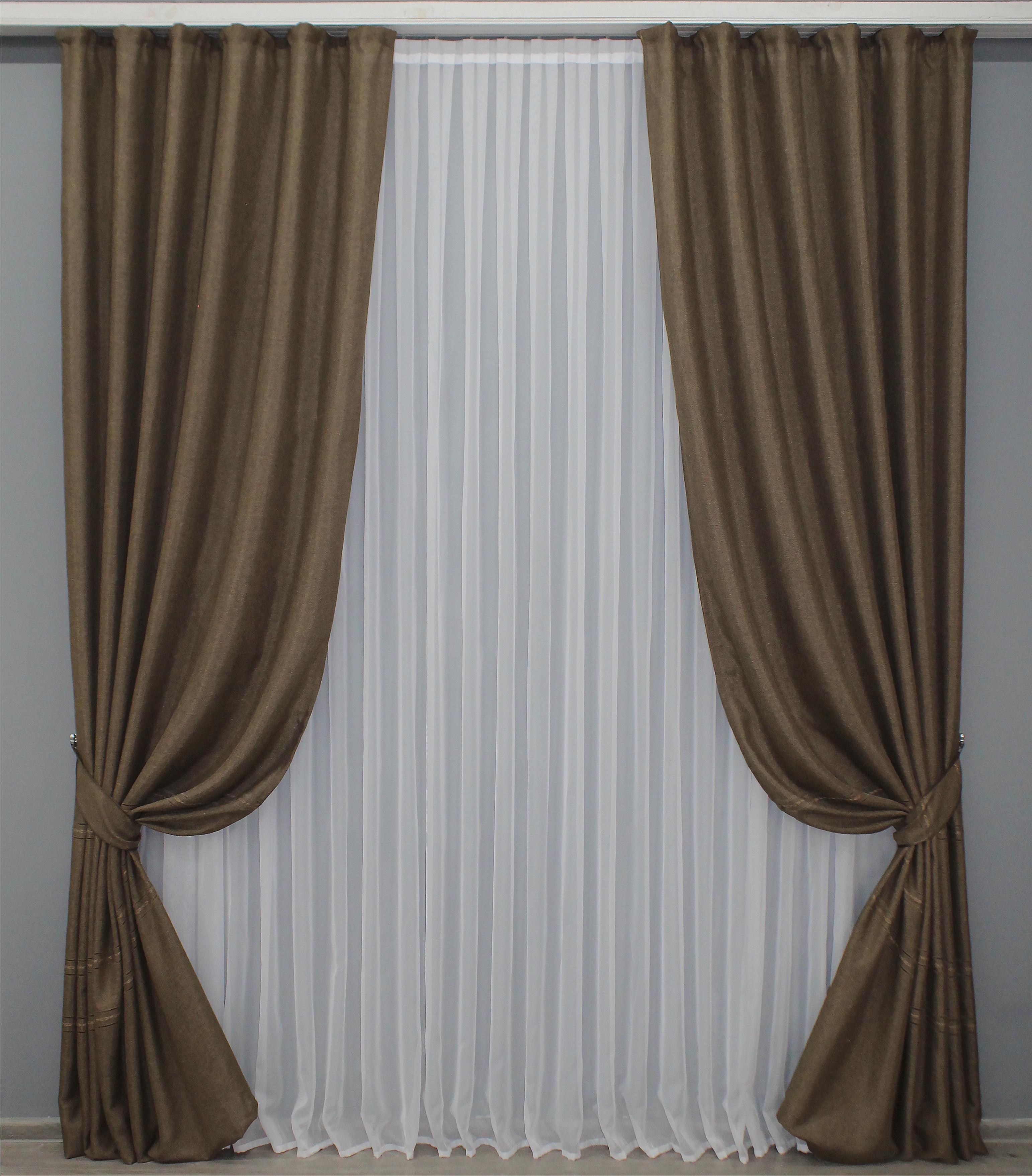 Комплект готовых штор VR-Textil Лен Кружево № 1390ш 150х290 см 2 шт. Коричневый (33-0256)