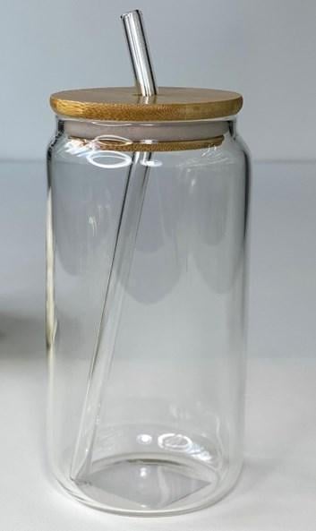 Стакан-банка высокий Olens Слоик с трубочкой стекло 530 мл (102-769)