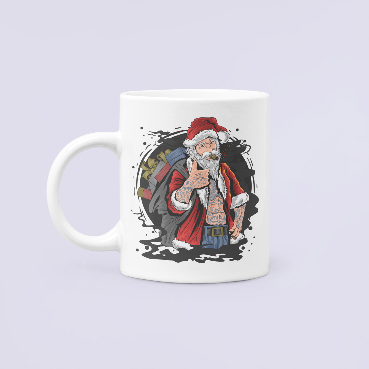 Чашка керамическая с принтом Плохой Санта с подарками 330 мл Белый (НГ141Ч)