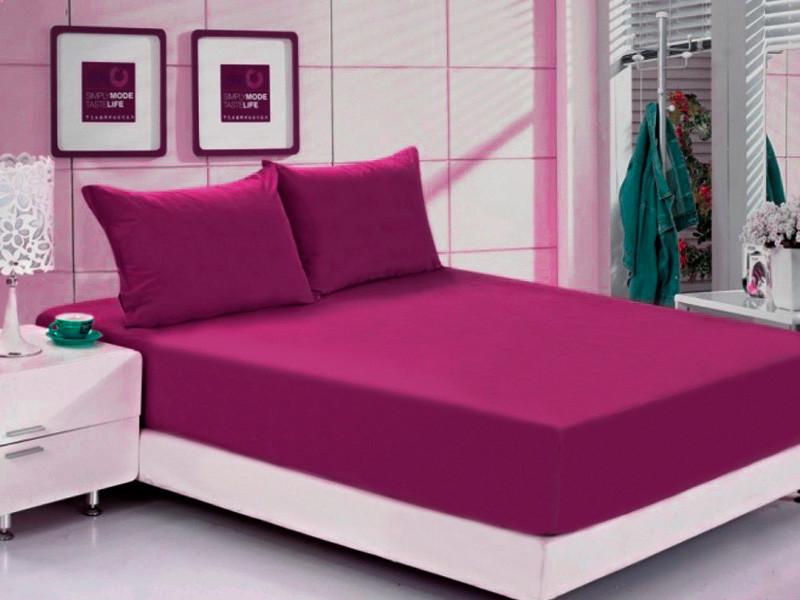 Простынь на резинке с наволочками Лелека ранфорс 160х200+25 Бордово-малиновый (2000023936)