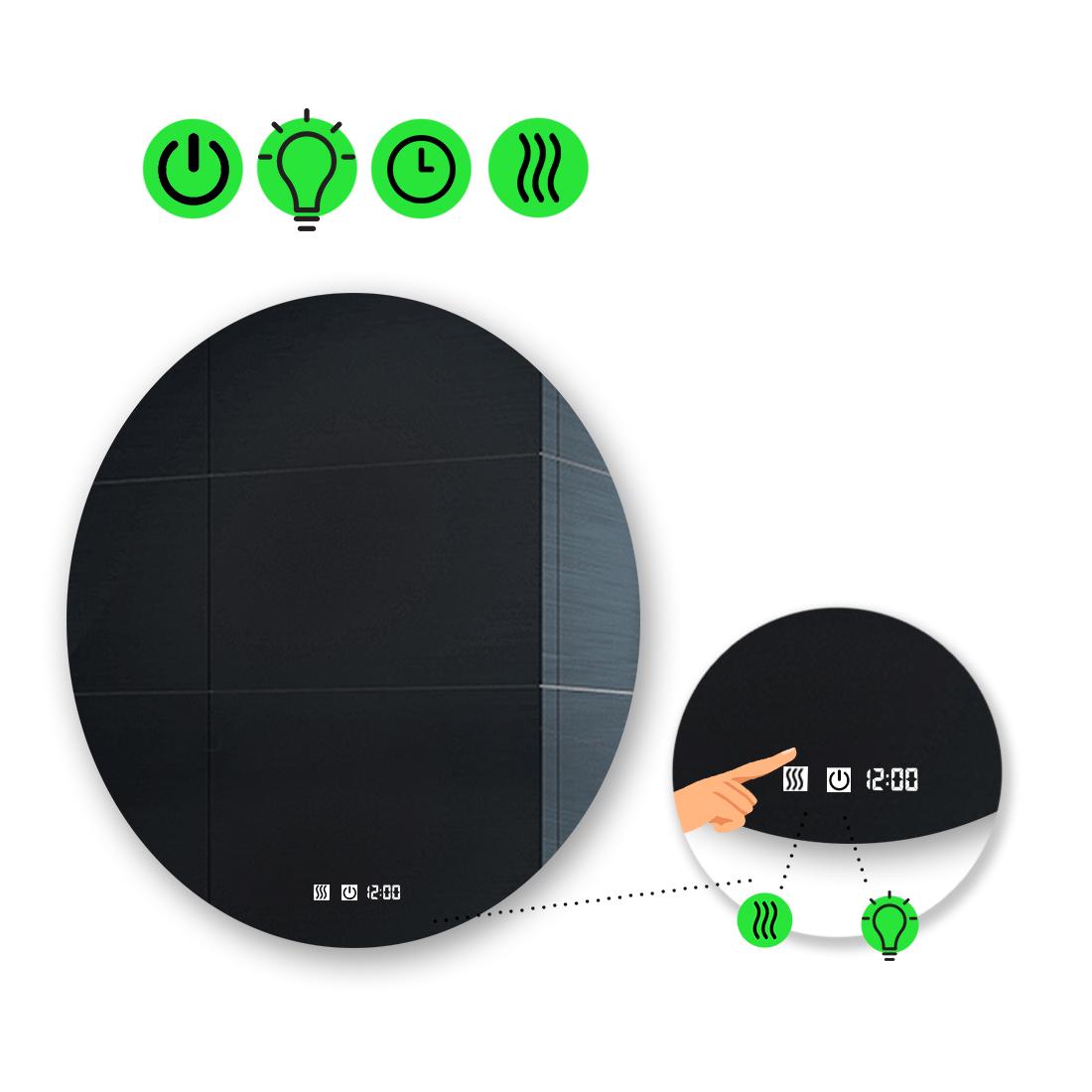 LED-зеркало 100x100 см с двумя сенсорами часами и подогревом модель Adeo