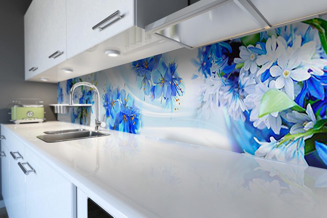 Кухонный фартук Синие подснежники из самоклеющейся виниловой пленки 65х250 см Голубой