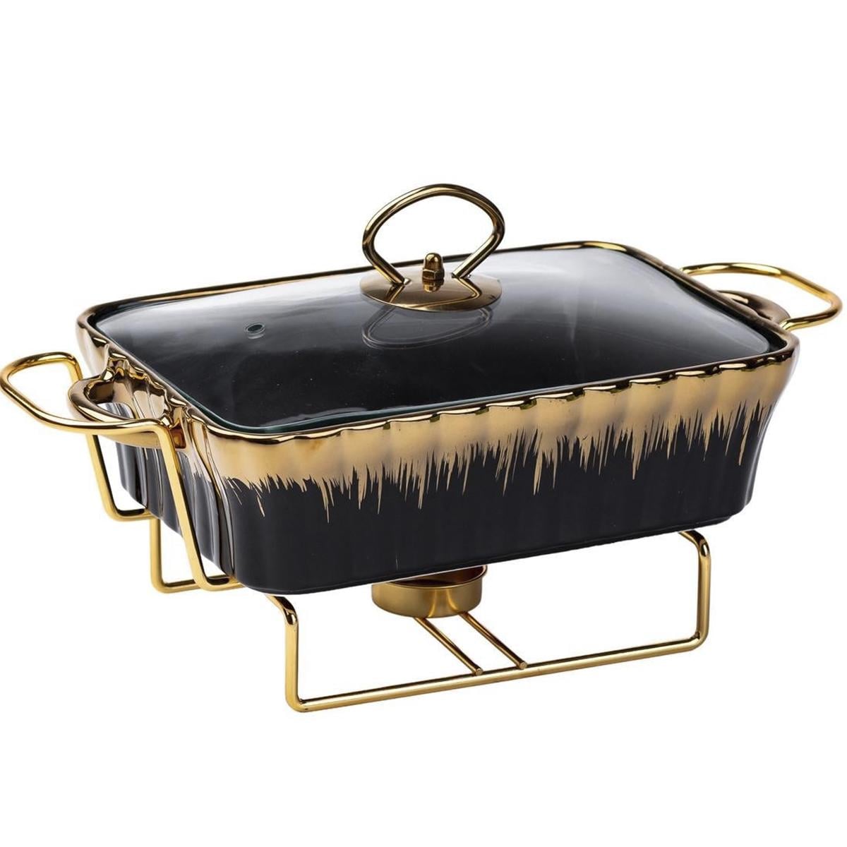 Мармітниця керамічна прямокутна 1 л зі скляною кришкою Чорний (HP1046)