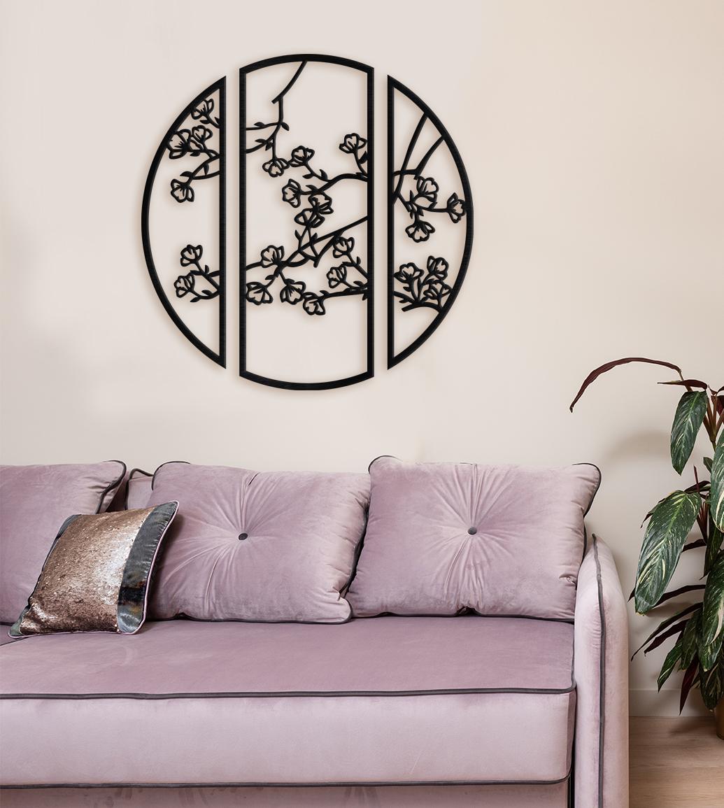 Декоративне панно Цвітіння сакури 100 см з 3 частин (01093-чор-100)