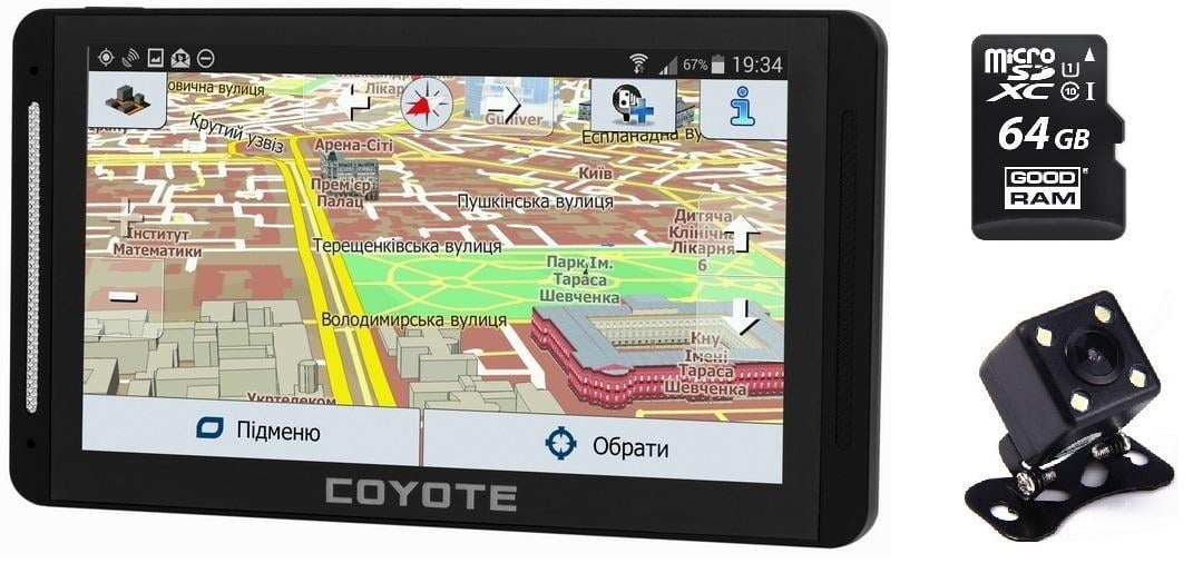 GPS навігатор з відеореєстратором Coyote 940 DVR Double Hector PRO RAM 1 GB ROM 16 Gb з камерою заднього виду та MicroSD 64 Gb