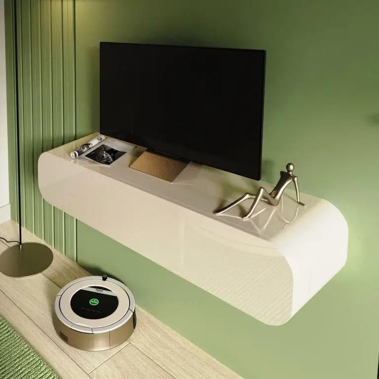 Тумба для ТВ підвісна Meblion Колібрі глянцева 1100х300х230 мм Кремовий (13936354)