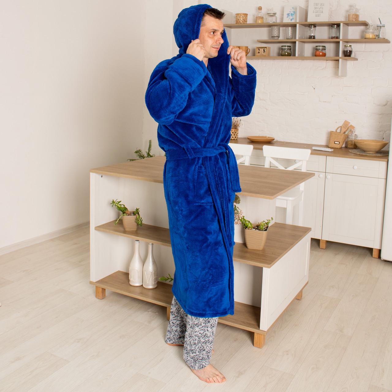 Халат мужской махровый на запах с капюшоном р. 48 Электрик (М) - фото 2