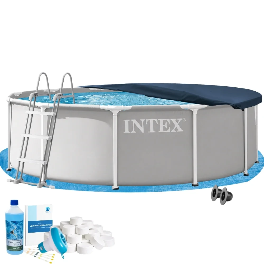 Бассейн каркасный круглый Prism Frame Intex 26716-6в1 с набором аксессуаров/химии 366х99 см Серый (147-9-#2026_26716-6)