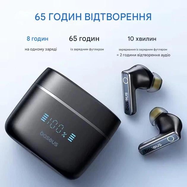 Бездротові навушники BASEUS Bowie 30 True Wireless Earphones 50dB IPX4 ANC BT5.3 65Hrs Black (2835167188) - фото 4