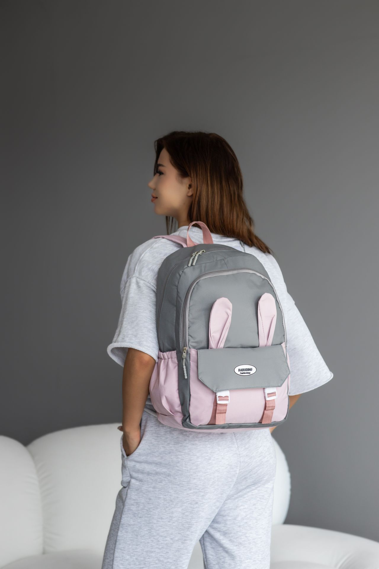Школьный рюкзак для девочки Ушки 3в1 5-11 класс Серо-Розовый (27668039) - фото 5
