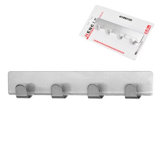 Планка самоклеюча настінна з 4-ма гачками 16 см Silver (128066) - фото 2 Планка самоклеюча настінна з 4-ма гачками 16 см Silver (128066) - фото 2