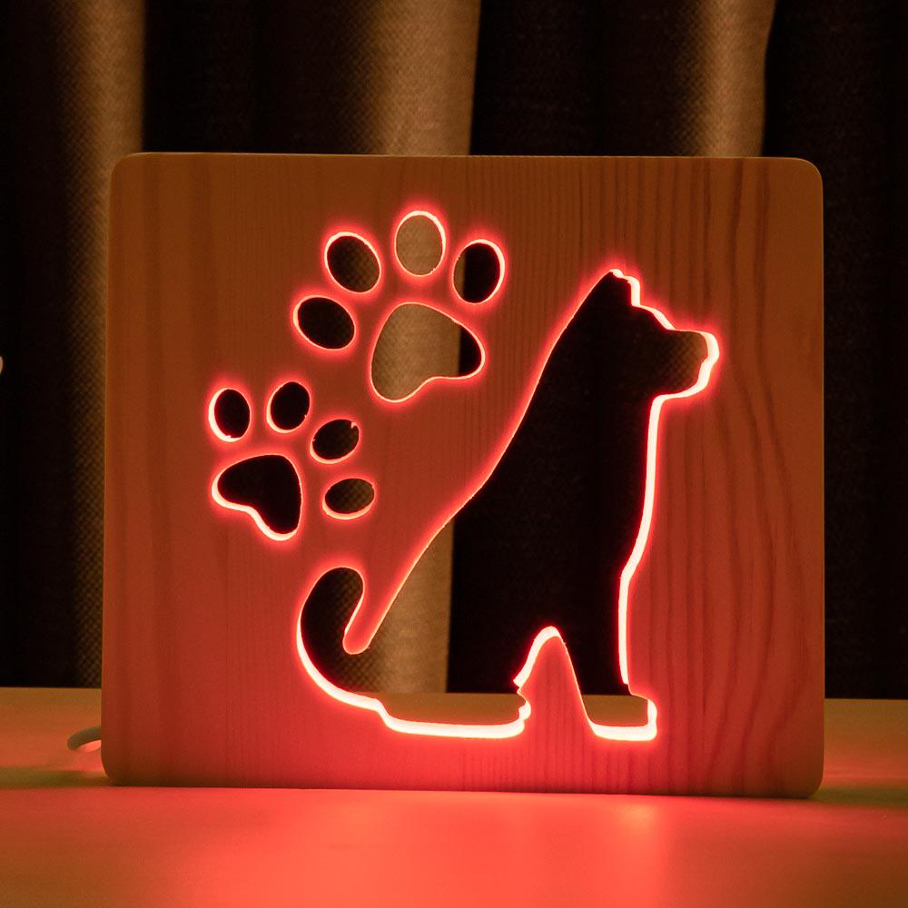 Ночник из дерева ArtEco Light LED RGB Пес и следы с пультом (1020379)
