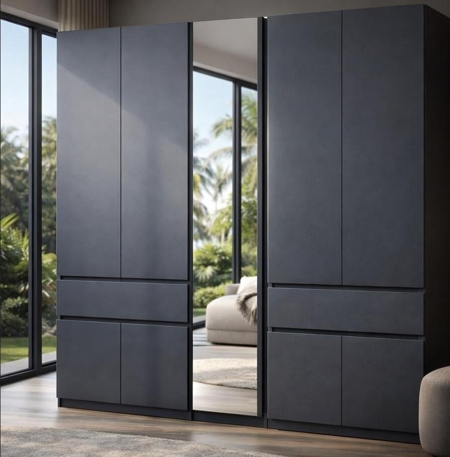 Шафа із дзеркалом Мастер Форм Брайт телескопічні напрямні 2021х520х2000 мм Антрацитовий (2000 500)