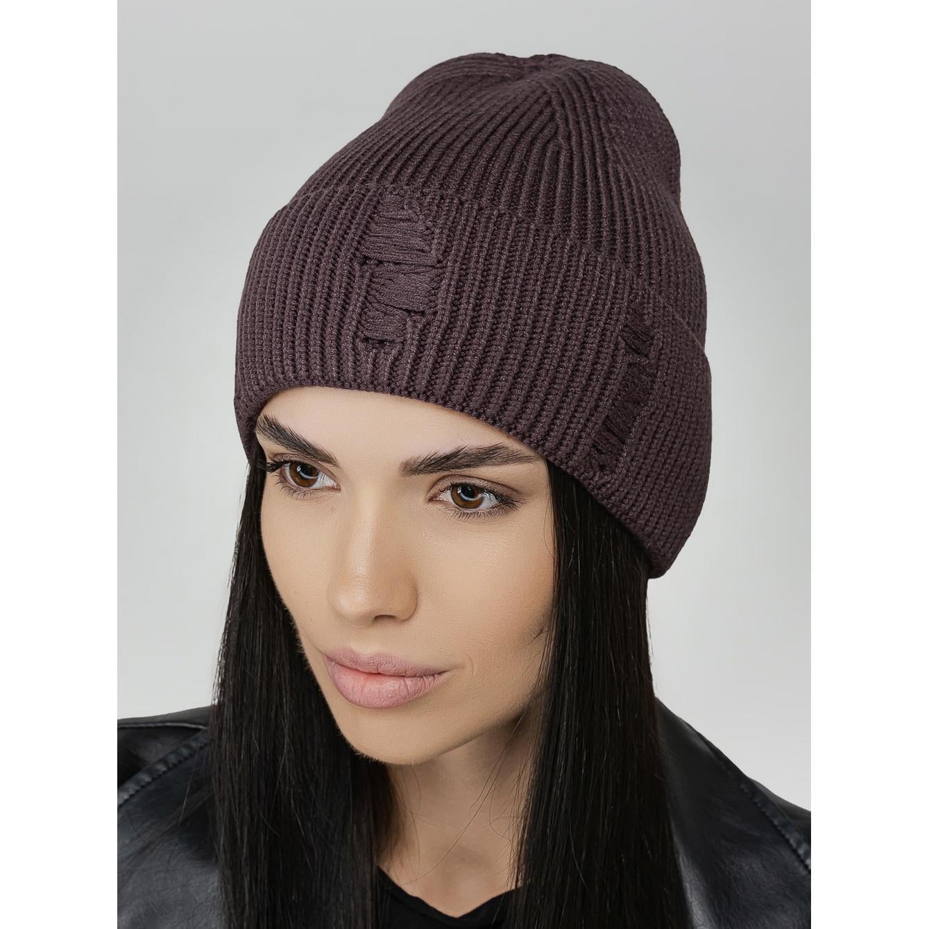 Шапка женская одинарная шерстяная Leks НИРВАНА удлиненная с отворотом рваная One Size Каштан (310779)