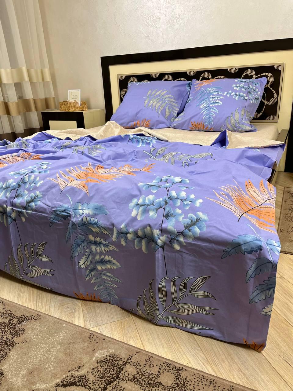 Комплект постельного белья Рослини на резинке двуспальный 180x200х20/50х70 см Фиолетовый (14260255)