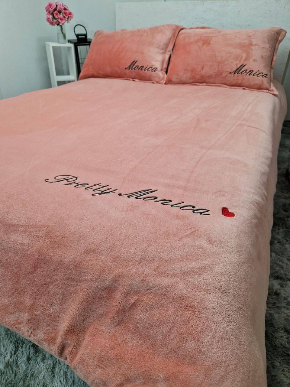 Комплект постельного белья велюр полуторный 150х220 см наволочка 2х50х70 см Розовый (П4К-mon1-001-01)