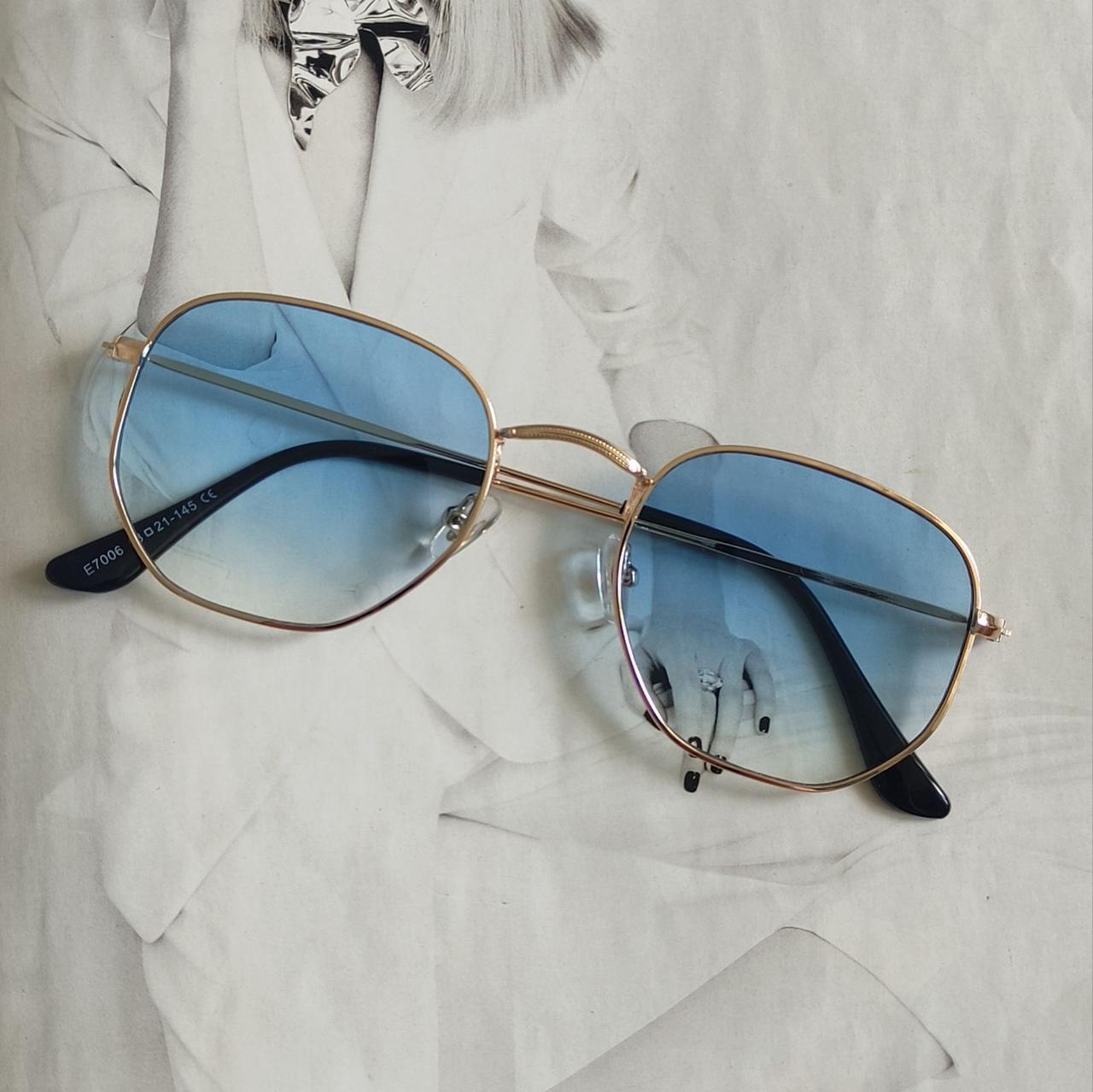 Солнцезащитные очки многоугольные Голубой в золоте (7006)