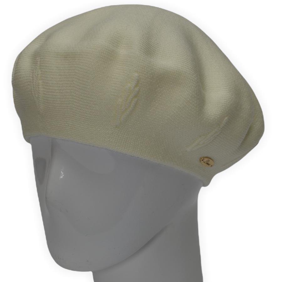 Берет женский Lirus Ягода двойной шерстяной тонкой вязки не большой с красивым узором Молочный