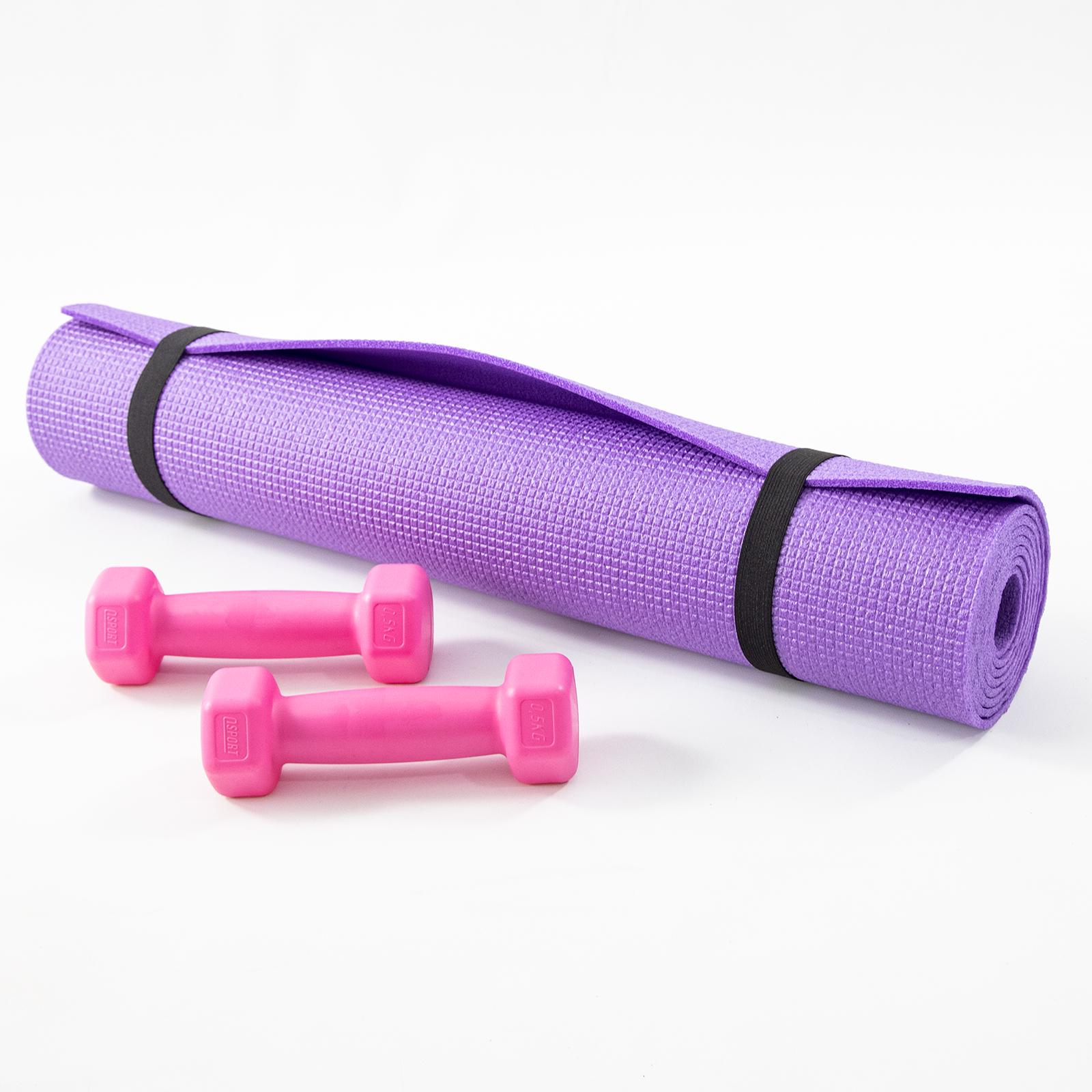 Килимок для йоги та фітнесу та гантелі для фітнесу 2 шт. по 0.5кг Osport Set 80 Фіолетово-рожевий (n-0110) - фото 5