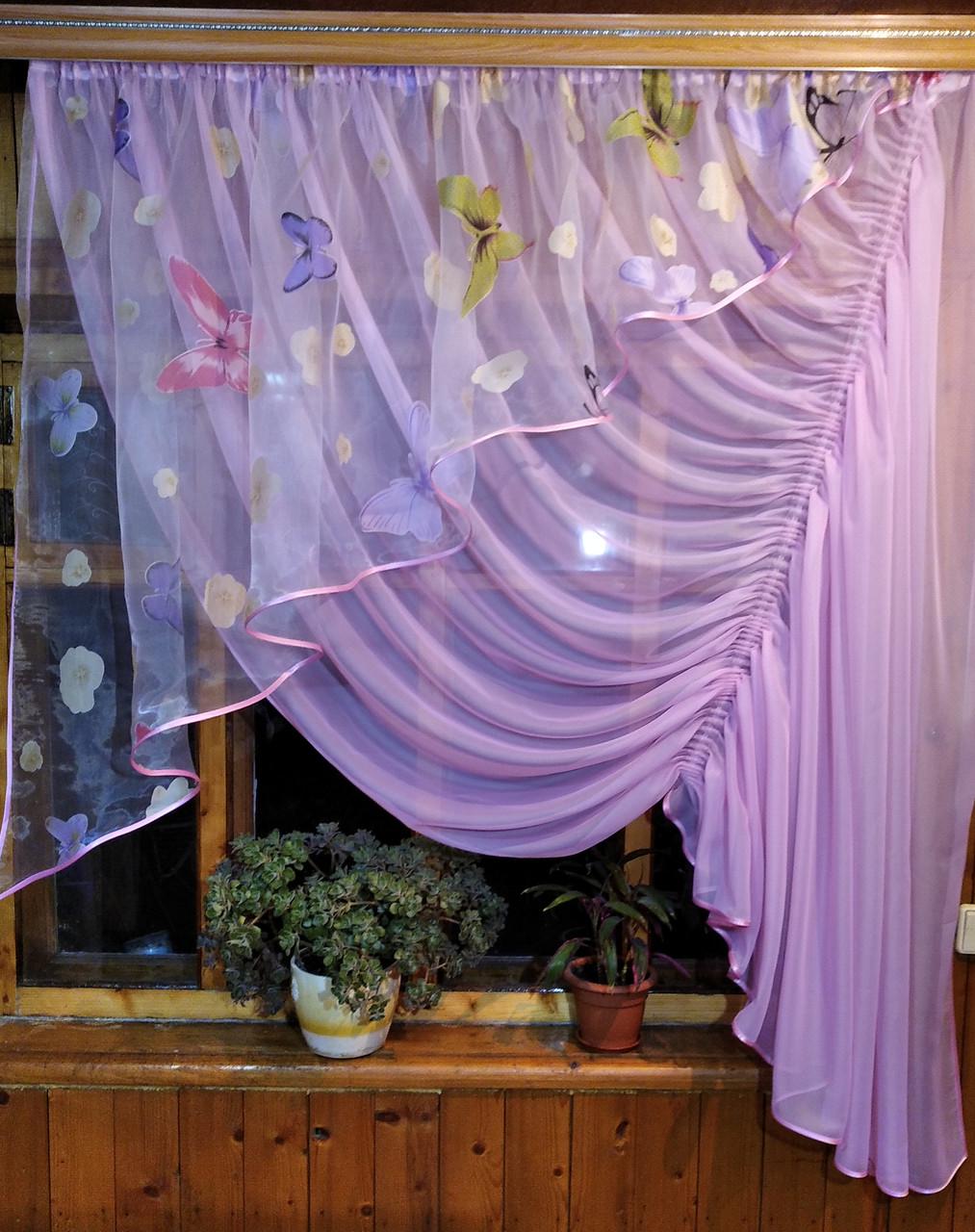 Шторы Камелия правая Сиреневый/Бабочка (889643341)