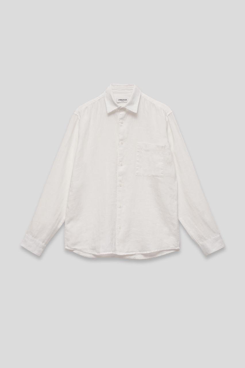 Рубашка мужская Linen Plus 100% лен закрытые швы пуговицы из натуральной раковины XXL Белый