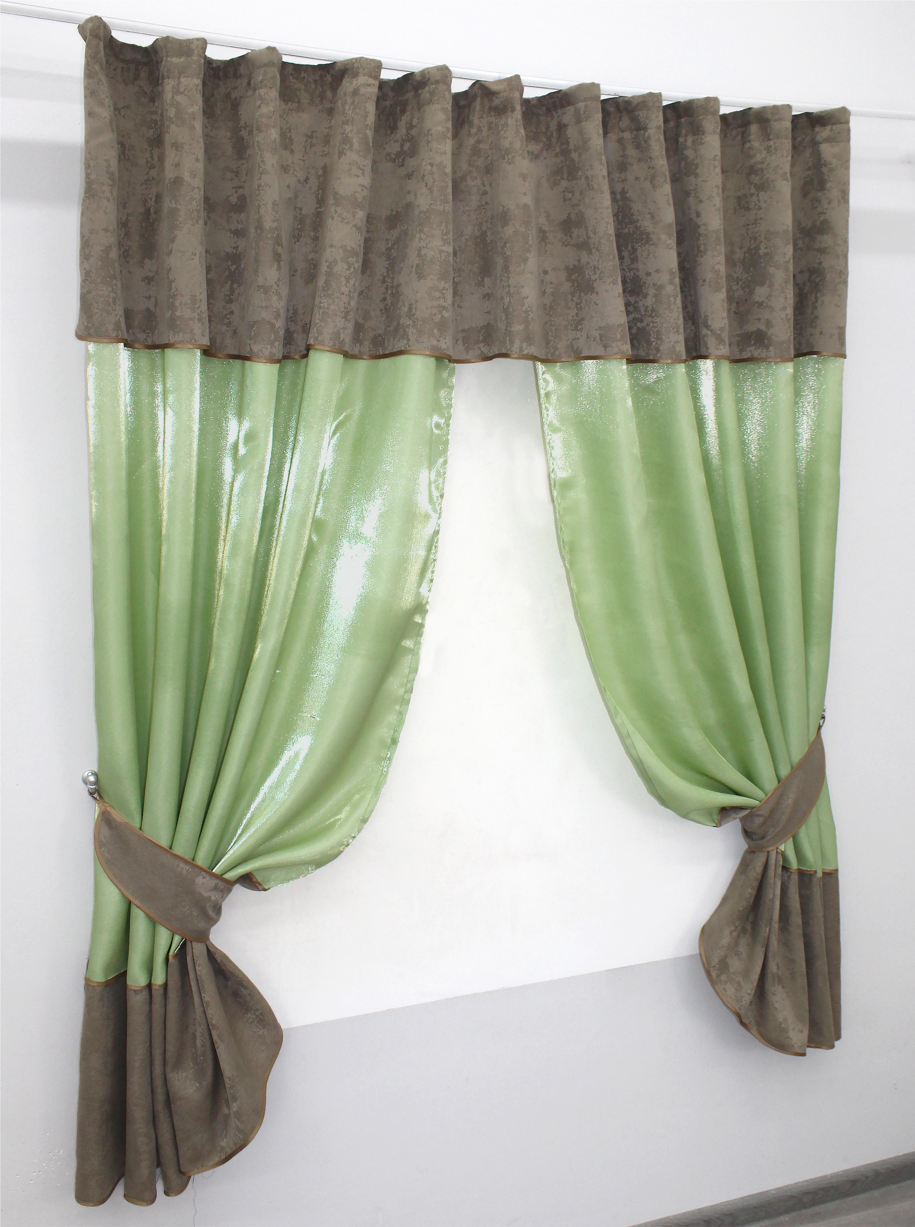 Штори кухонні VR-Textil № 073к з ламбрекеном і підхватами 270х170 см Оливковий/Світло-коричневий (52-0389) - фото 2