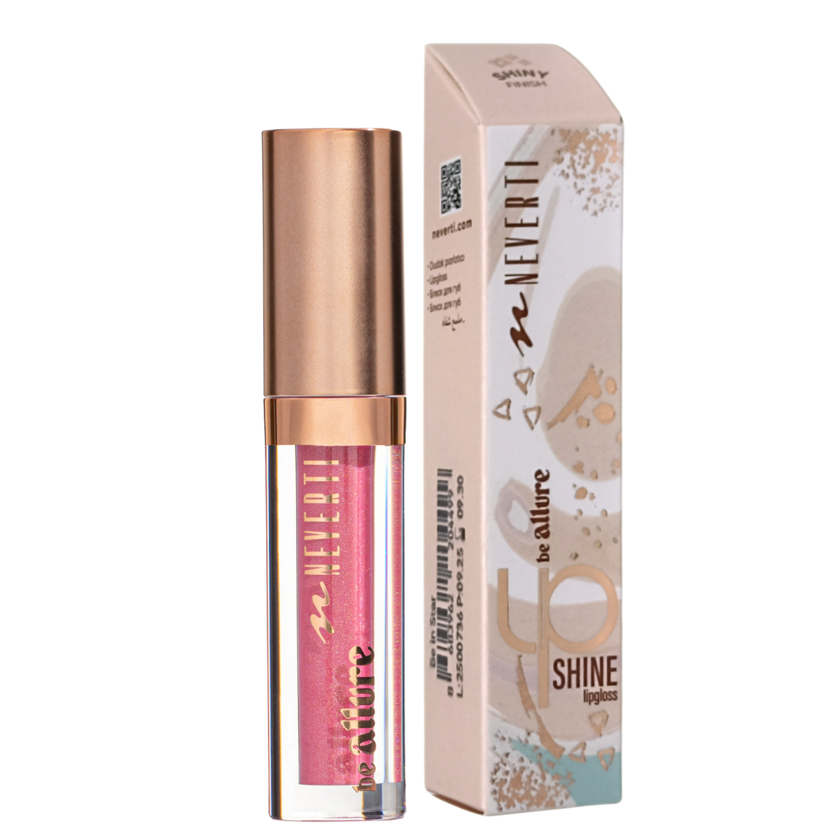 Блиск для губ Neverti Shine Lipgloss шимерний 3 мл 004 Glossy Vibe Рожевий (NP803)