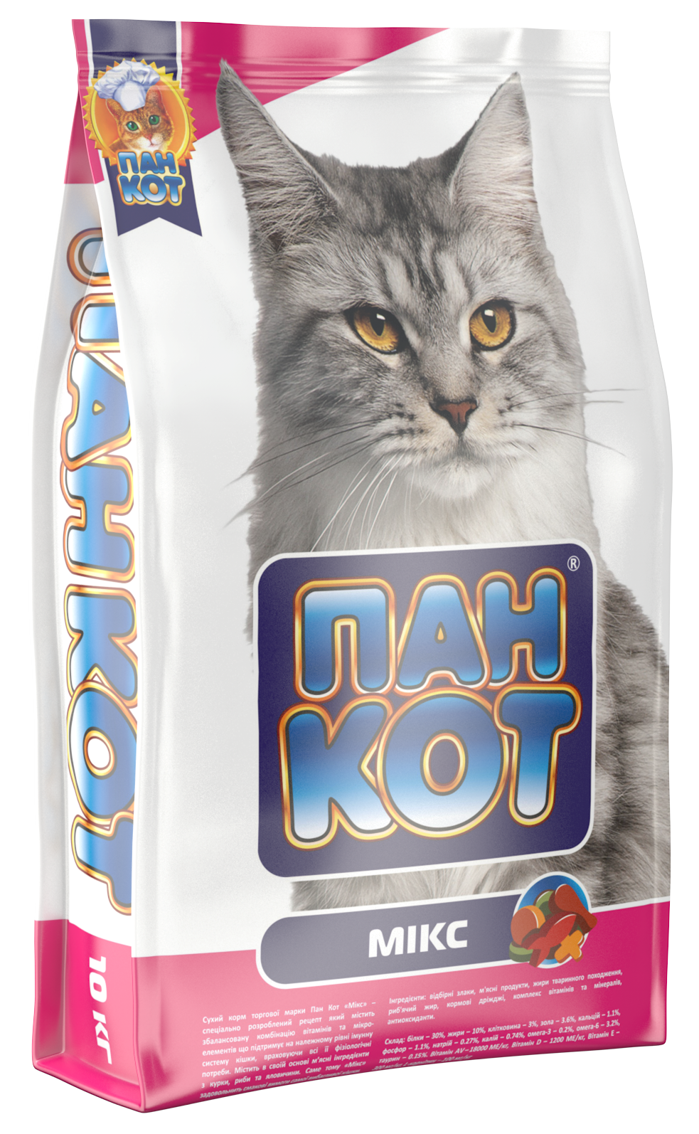 Корм для кошек Пан Кот Микс Сухой полноценный с содержанием рыбы говядины курицы 10 кг (35043282) Корм для кошек Пан Кот Микс Сухой полноценный с содержанием рыбы говядины курицы 10 кг (35043282)